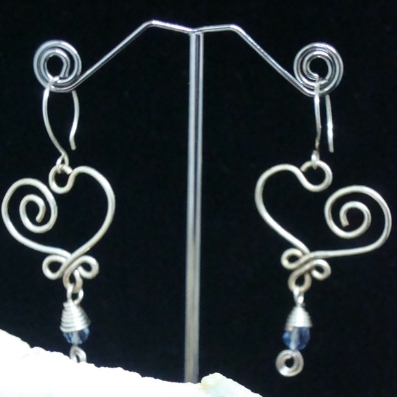Handcrafted Blue Crystal Spiral Heart Earrings - Picture 3 of 7